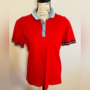 Men’s Red Polo with Blue and White Collar by Burberry